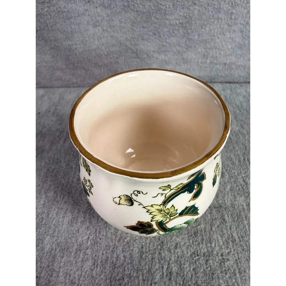 Mason's Ironstone China Mandalay Chartreuse Jam Jelly Jar with Lid Gold Trim